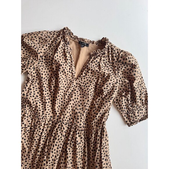 J CREW Leopard Dot Cotton Poplin Ruffle Neck Tiered A-Line Mini Dress, Size XXS - Picture 7 of 16